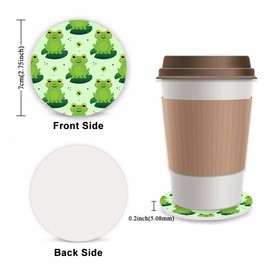 2 Pack Cute Green Frog Car Coasters,2.75 Inch Car Cup Holder,Universal Rubber Anti-Slip Automotive Drink Soft Cup Mat,Car Interior Accessories for Women Men and Girls