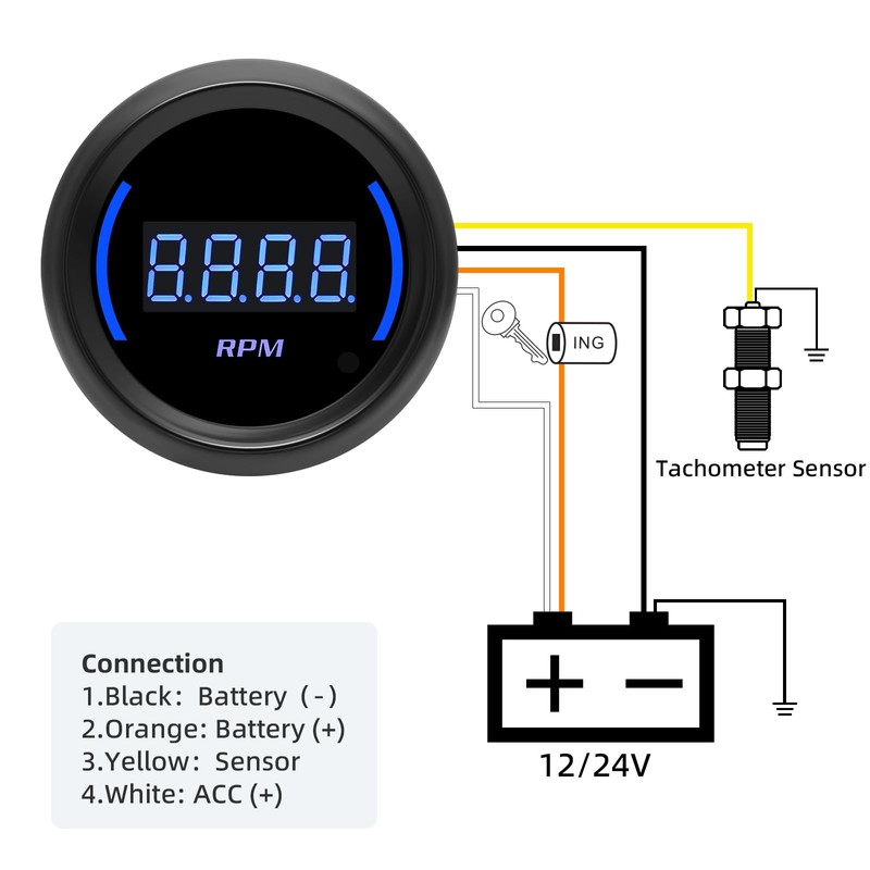 ARTILAURA 2" 52mm Tachometer Gauge 0-9000 RPM Digital Blue Tacho