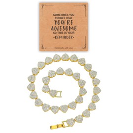 Rhinestone hearts necklace, Iced Out Hearts Jewelry，gold tennis necklace for women，Tennis necklaces for women