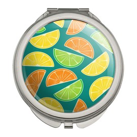 Citrus Lemon Lime Orange Slices Pattern Compact Travel Purse Handbag Makeup Mirror