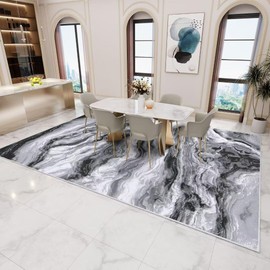 GEMBED Washable Area Rug 8x10 - Artistic Style Modern Rug for Living Room Bedroom Dining Room, Soft Low Pile Machine Washable Carpet, Non Slip Non Shedding Area Rug - Grey/White, 8'x10'