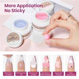 Bevimee 3d Sculpting Gel for Nail Art, Solid Builder Gel for Nails Non-Stick Hand for Modeling Sculpture Nail Extension UV/LED Manicure DIY At Home Clear Pink 2PCS