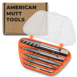 AMERICAN MUTT TOOLS 5pc Spiral Screw Extractor Set – Cr-Mo Bolt Extractor Kit – Easy Out Bolt Extractor Set, Stripped Screw Extractor, Easy Out Screw Extractor Set, Ez Out, Broken Bolt Extractor Kit