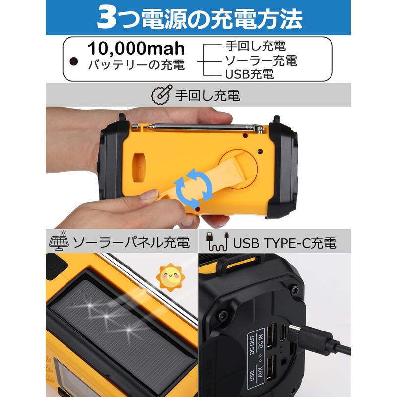 ZHIWHIS Disaster Prevention Radio, SW/FM/AM/VHF/Wide FM Compatible, Flashlight, Solar, Hand