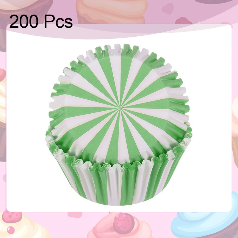 sourcing map 200 Count Cupcake Liners Green Stripes Cupcake Cups