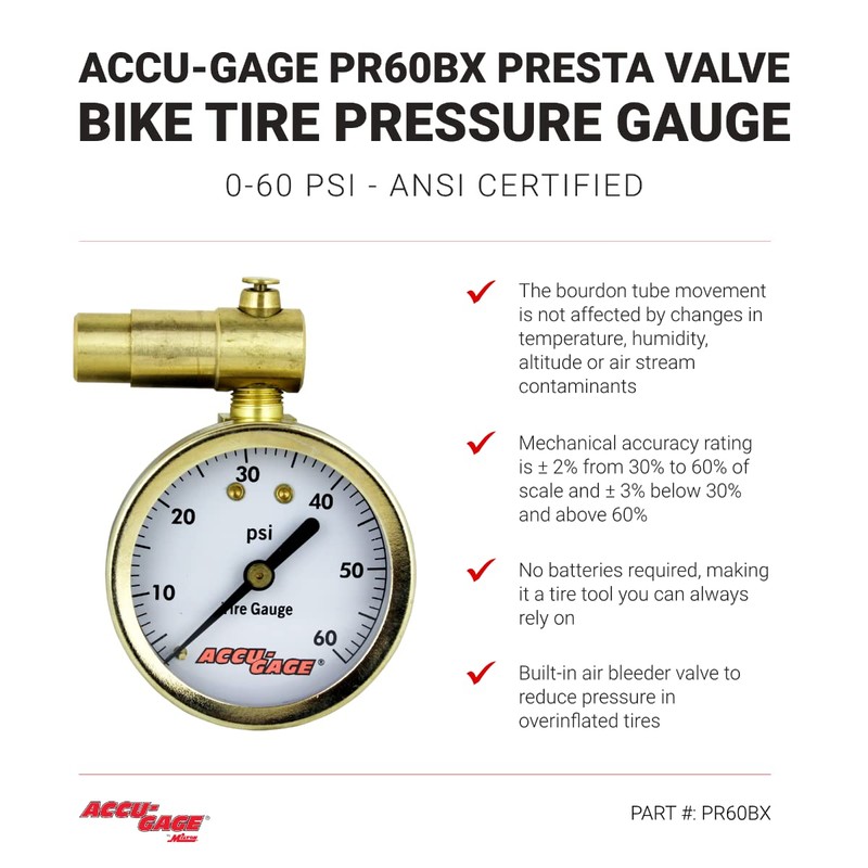 Accu-Gage by Milton Presta Valve Bike Tire Pressure Gauge with