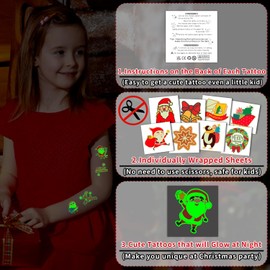 Partywind 408 PCS Glow Kids Christmas Tattoos for Party Supplies, Christmas Stocking Stuffers for Boys Girls Party Decorations, Xmas Holiday Goodie Bag Fillers (Individually Wrapped Sheets)