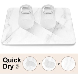 Large Stone Dish Drying Mats for Kitchen Counter, 21.7"(L)×15.8"(W), Quick Dry Super Absorbent Dish Drying Mat, Eco-Friendly Diatomaceous Earth Mat with Non-Slip Pad for Dishes Bottles(White Marble)
