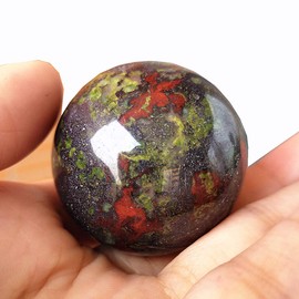 Lovionus89 40 mm Healing Crystal Ball Divination Sphere, Sculpture Home Decoration Fengshui Balls with Wooden Stand, Dragon Bloodstone