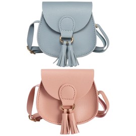 SOTOGO - 2 bolsas cruzadas para niñas pequeñas pequeñas y lindas bolsas de hombro para niños, A Tassel Grey/Pink, Duradero