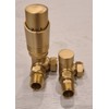 Team Controls Brushed Brass Corner Thermostatic Radiator Valves & Lockshield