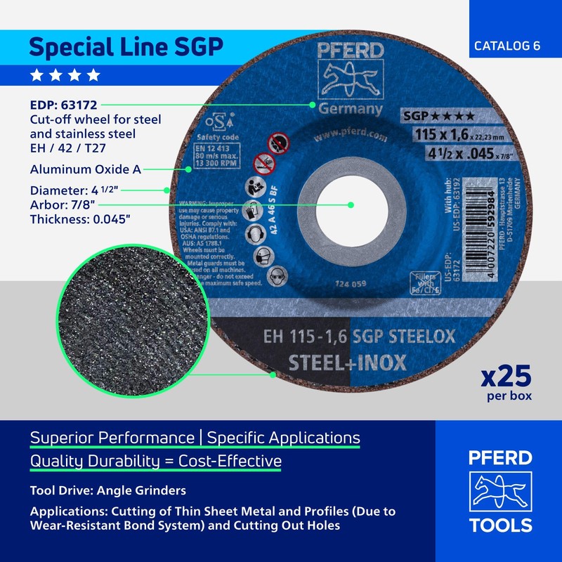 PFERD 4-1/2'' X .045'' Cut-Off Wheel 7/8'' AH A (63172)