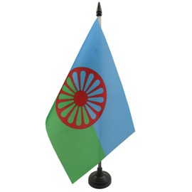 Gypsy Table Flag 5'' x 8'' - Traveller Desk Flag 21 x 14 cm - Black plastic stick and base - Drapeau Gyspi AZ FLAG