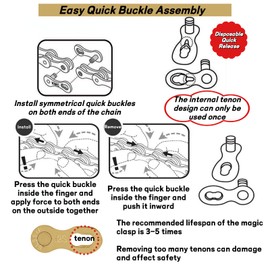 4 Pair Bicycle Chain Links, 12 Speed Bicycle Chain Lock Steel Bicycle Missing Link Bicycle Chain Connector Parts (Golden)