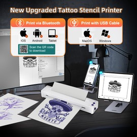 Tatouhom Upgraded Tattoo Stencil Printer, Wireless Tattoo Machine with Transfer Paper, Thermal Tattoo Printer for Tattoo Artists & Beginners, Compatible with Smartphone & PC