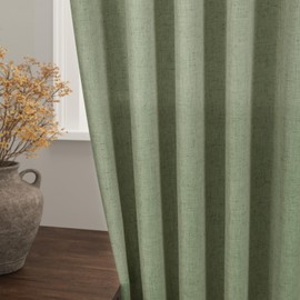 Olive Green Kitchen Short Curtains 24 Inch Length 2 Panels Back Tab Rod Pocket Linen Textured Tier Curtains Dark Green Semi Sheer Light Filtering Curtain for Cafe Bathroom Small Window 26Wx24L