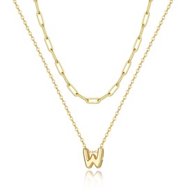 Layered Initial Necklaces for Women 14K Gold Plated Bubble A-Z Pendent Dainty Cute Choker Name Necklaces Stackable Small Initial Jewelry Gifts for Women Trendy