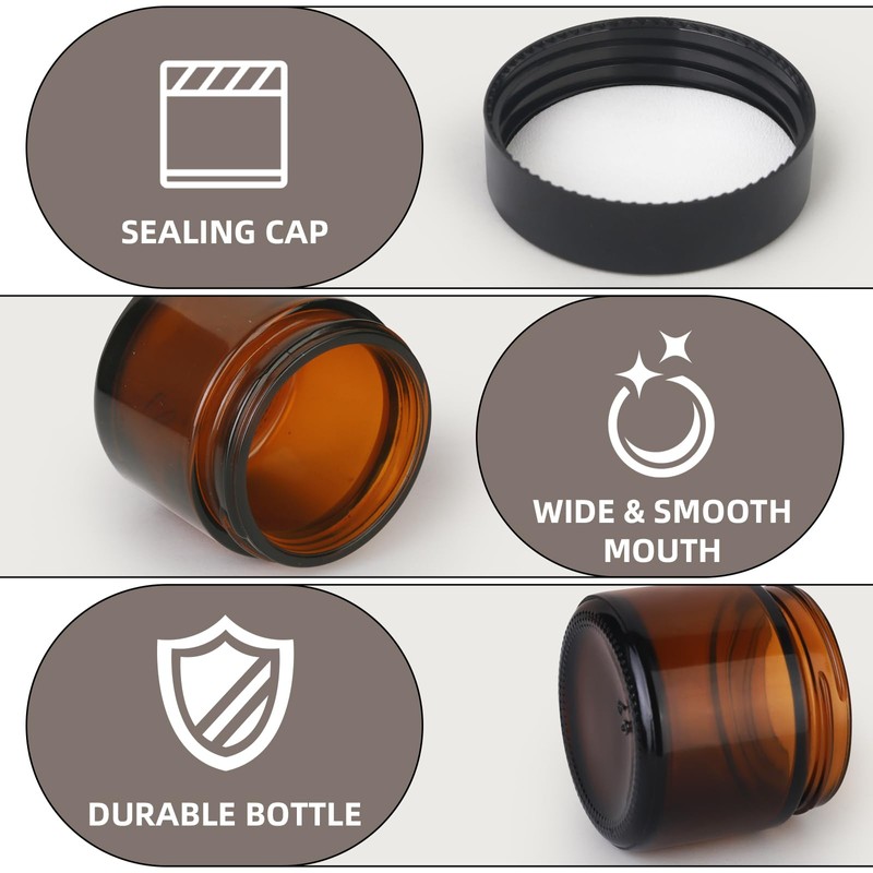 2oz Amber Glass Jars with Lids - Small Dark Glass