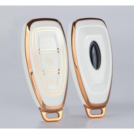 SILVERLIN Key Fob Cover, Soft TPU Case Full Protection for Ford/Focus/Fiesta/Kuga/C-Max 3 Buttons Key Fob (Golden Edge White)