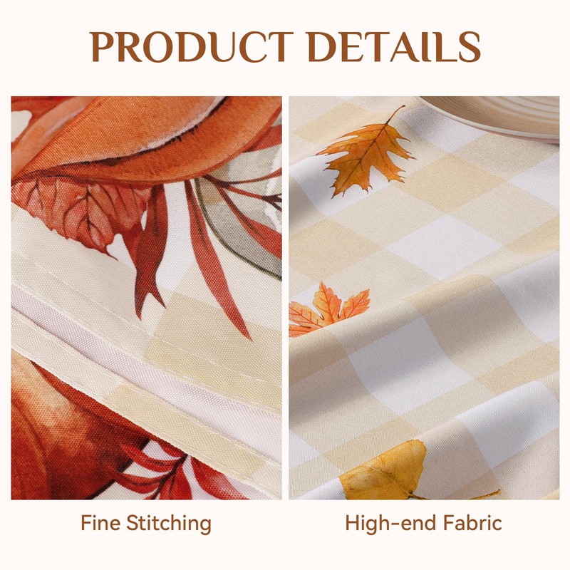 Softalker Autumn Table Cloth Wipe Clean Orange Pumpkin Gingham Tablecloth