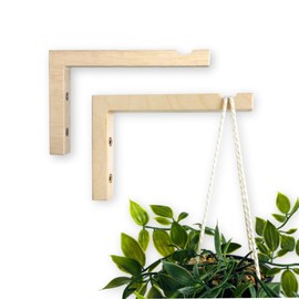 EvenWood 2-Piece Set of Plant Hooks for Wall 6 Inch - L-Shaped Mounted Wooden Plant Hook - Indoor and Outdoor Bracket Plant Hanger for Planters, Lanterns, Bird Feeders and Plant Basket (Natural)