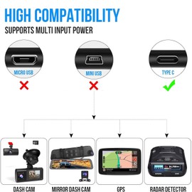 GUUZI USB-C Hardwire Kit for Dash Cam Type-C Dash Cam Hardwire Kit, 12V-24V to 5V/2.5A Car Dash Cam Charger, Power Cord for Type-C USB Dash Cam, 320cm Length