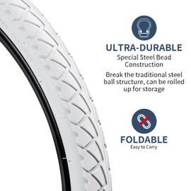 2-PCS 26" Road Bike Tires 26x1.95/50-559 and 26" Heavy Duty Bike Tubes Schrader Valve AV32mm Compatible with Road Bike 26x1.90 26 x 1.95 26x2.0 Bike Bicycle Tires and Tubes(Y-804)(White)