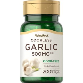 Piping Rock Odorless Garlic Softgels | 500mg | 200 Count | Herbal Supplement | Odor-Free, Non-GMO, Gluten Free