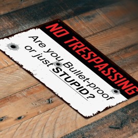 JP's Parcels Tin Signs Man Cave Décor - Metal Sign 12 x 8 in. No Trespassing Are You Bullet-P