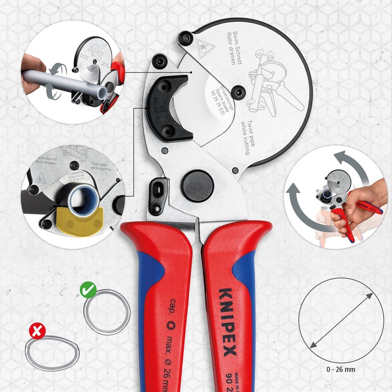 KNIPEX Pipe Cutter for Composite and Plastic Pipes with Multi-Component