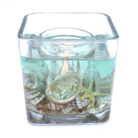 Flameless Forever Candle Handcrafted Design Starfish Seashells Ocean Theme Seascape in SEAFOAM GREEN For Home, Office And Gifts Safe For All