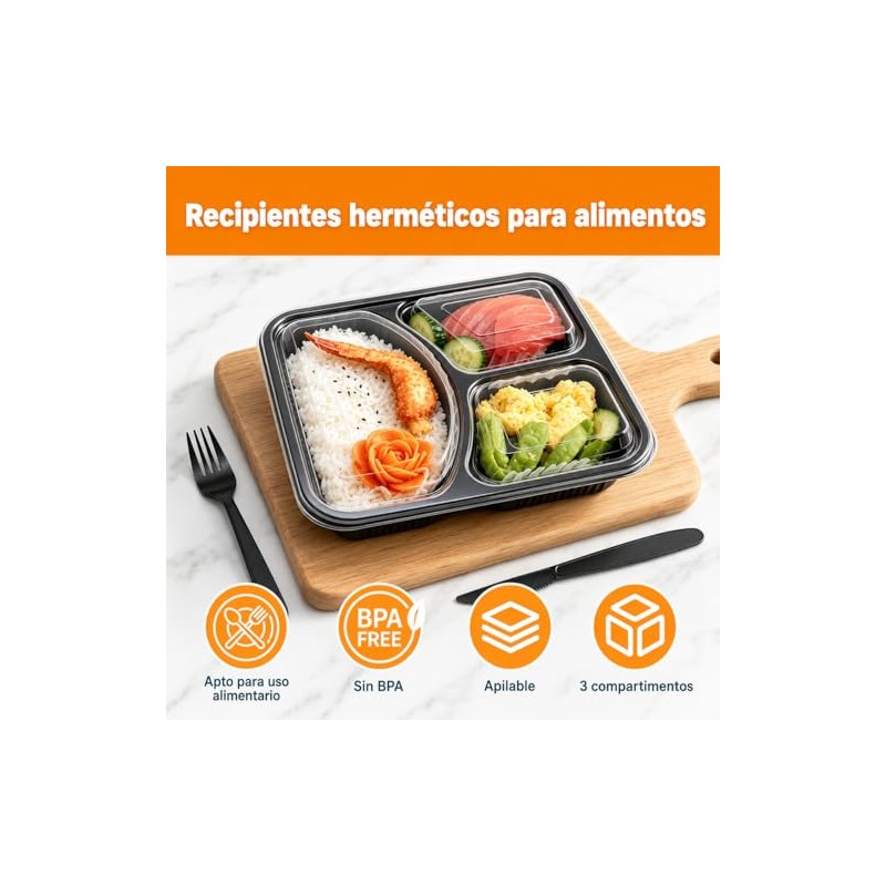 20 Contenedores para Alimentos de 40 oz, 3 Compartimentos y