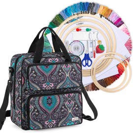 LoDrid Embroidery Starter Kit with Storage Bag, Cross Stitch Kits Tools with Case for Beginners, Adults, Craft Supplies Kits Bag for Easy Carrying, with Handles and Shoulder Strap, Totem