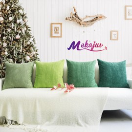 MEKAJUS Pack of 4 Pillow Covers 18x18 Green Decorative Throw Soft Corduroy Solid Modern Decor Square Cushion for Couch Sofa Bedroom Car Living Room (Green) C-50