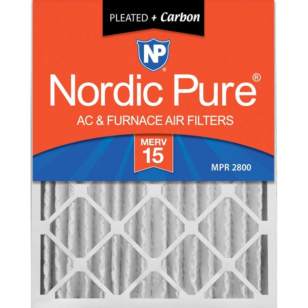 Nordic Pure 16x25x4 MERV 15 Pleated Plus Carbon AC Furnace Air Filters 2 Pack