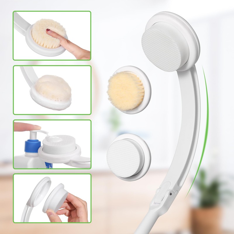 Rücken Eincremehilfe Set (3 Austauschbare Bürstenköpfe), Extra lange Rückenbürste mit