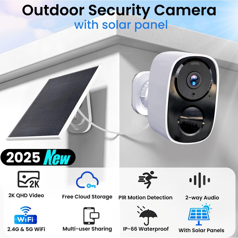 HITELLARCAM 2026 Upgraded 2K Security Cameras Wireless Outdoor with Solar