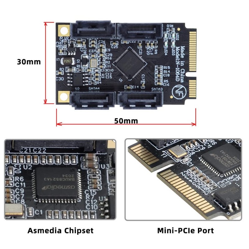 xiwai Mini PCI Express PCI-E to SATA 3.0 Extension Card,