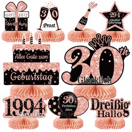 Voxisroma 30th Birthday Women 9 Pieces Rose Gold Pink Honeycomb Centrepiece Table Decoration Birthday, 30th Birthday Decoration, 30th Birthday Party Decoration Supplies, Gifts for Women for Birthday