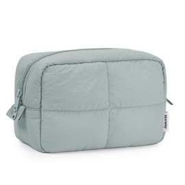 Narwey Quilted Makeup Bag for Purse Cosmetic Bag with Handle Travel Makeup Pouch Zipper Pouch for Women Girls (Sage Green)