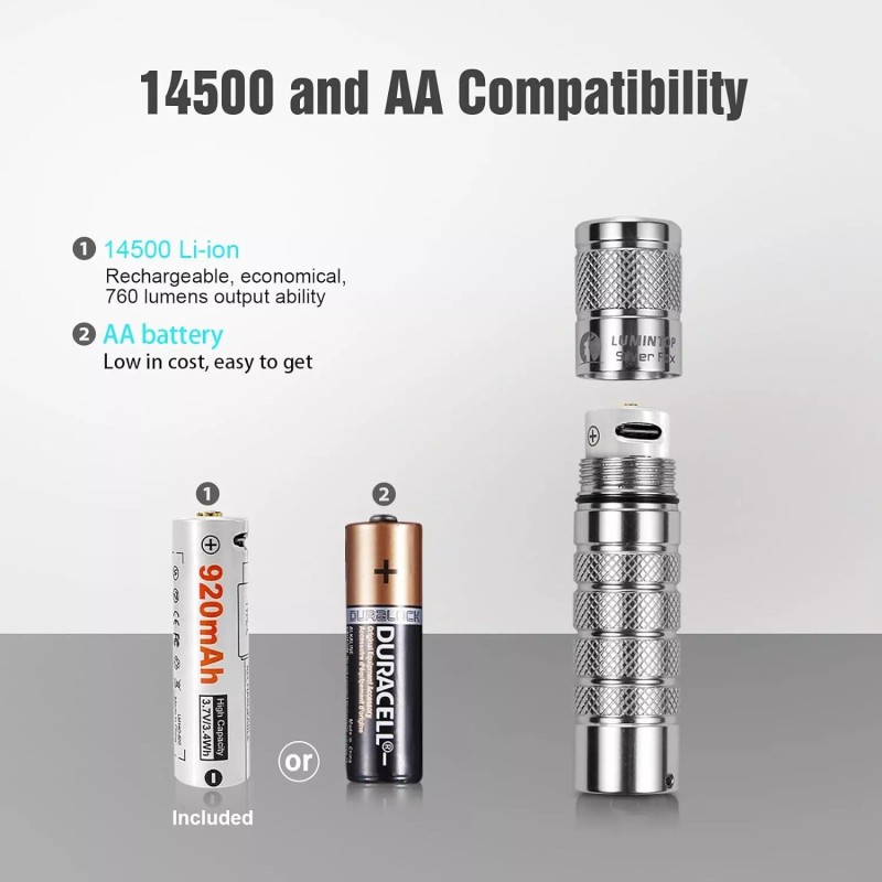 LUMINTOP EDC AA Flashlight, 600 Lumens, Polished Titanium, IP68 Waterproof