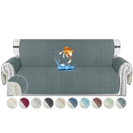 MAXIJIN Waterproof Oversized Couch Covers for 3 Cushion Couch, 79" Quilted Sofa Covers Washable Pet Dog Couch Cover Protector with Elastic Strap & Side Pocket (Large Sofa, Dark Gray)