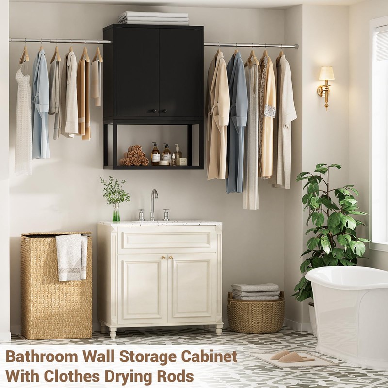 Homieasy Wall Cabinet with 2 Hanging Rods, 67'' Wide Laundry