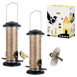 iBorn Pack of 2 Metal Hanging Bird Feeders for Small Birds, Bird Feeder Suitable for Outdoor Garden, Bird Feeder Made of Painted, Rust-Resistant Metal, 20 cm, Black