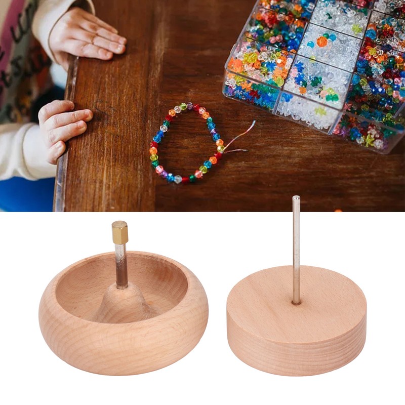 Bead Spinner DIY Beading Turning Bowl 10cm Wooden Manual Beading