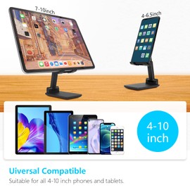 szwilnis Cell Phone Stand, Folding Desktop Phone Stand, Angle Height Adjustable Mobile Phone Holder for Desk, Office, Tablet Stand Compatible with All Phones 4-10 Inches Cell Phone/Tablet (Black)