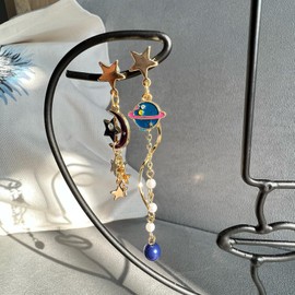TIRHTYPLSU Planet Earrings Moon Star Saturn S925 Sterling Silver Asymmetric Space Dangle Earrings Long Tassel Drop Earrings Jewelry for Women