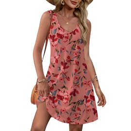 OFEEFAN Pink Dress for Women Summer Spring Red Fashion Sundresses Beach Vacation Clothes Cruise Outfits Floral 30 L