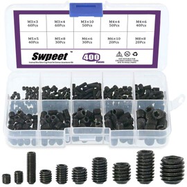 Swpeet 400Pcs Allen Head Socket Hex Grub Screw Assortment Kit, Including 10 Sizes M3/4/5/6/8 Internal Hex Drive Cup-Point Set Screws for Door Handles, Faucet, Light Fixtur