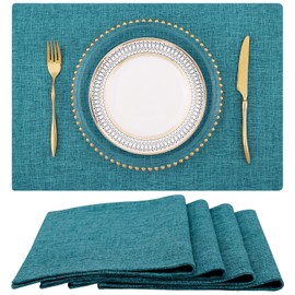 homing Teal Cloth Easter Placemats Set of 4 – Cotton Linen Blend Washable Spring Dining Table Mats for Easter, Indoors & Outdoors, Easy to Clean, 13 x 19 Inch